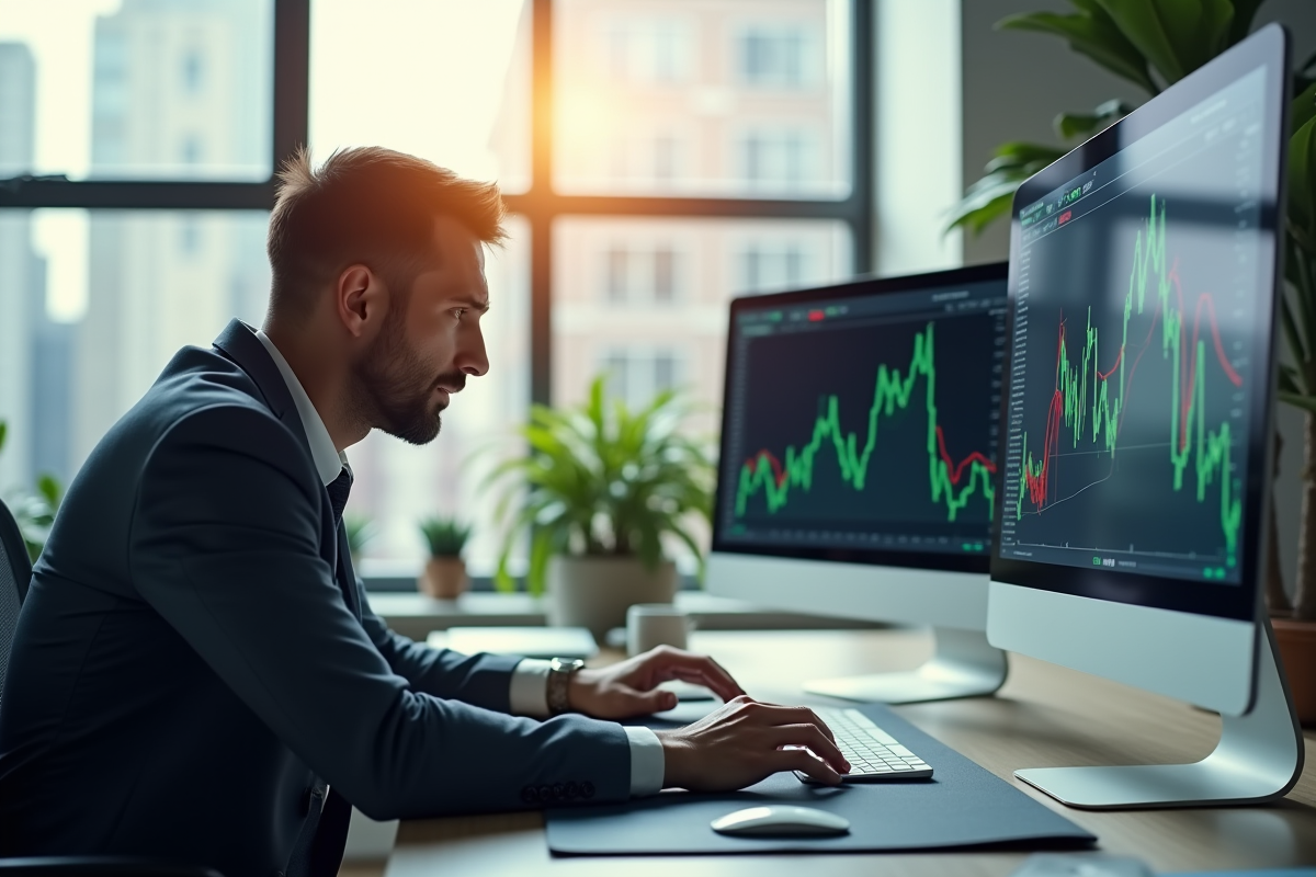 Analyste financier inquiet examinant un graphique en baisse