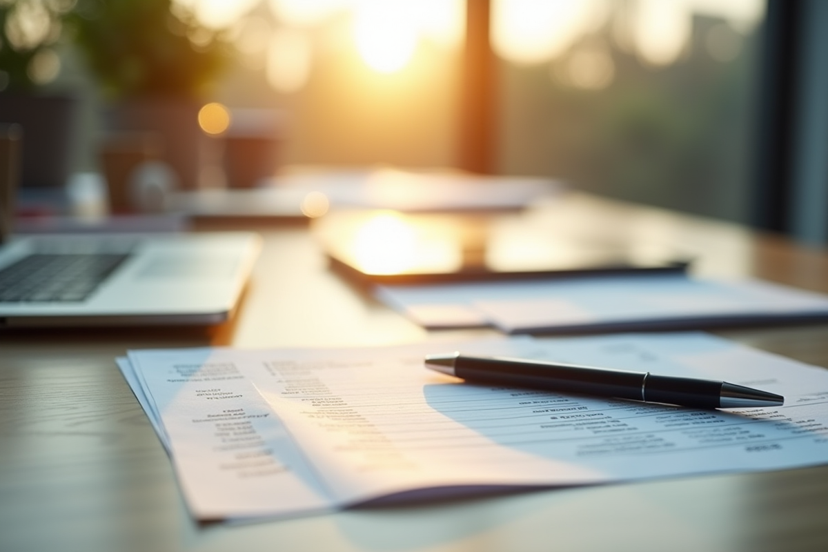 Bureau avec relevé bancaire et documents financiers