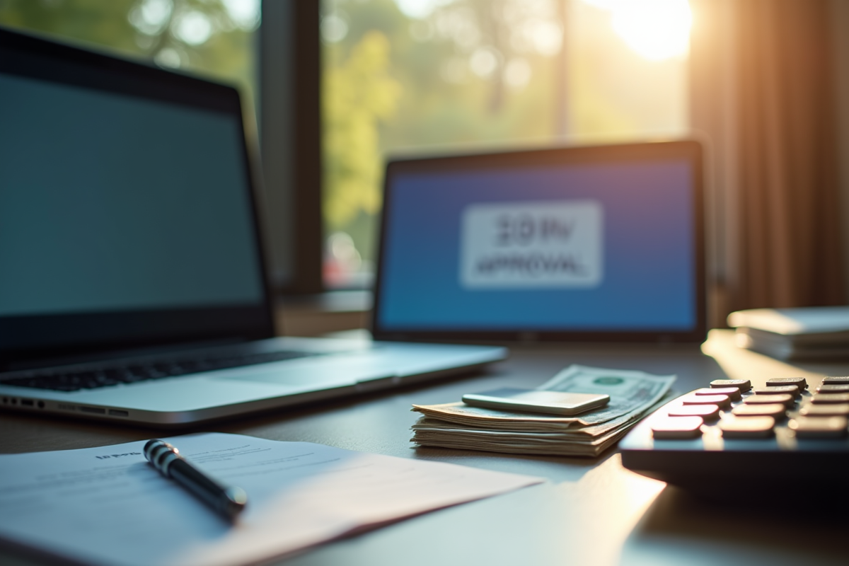 Bureau bancaire moderne avec ordinateur et argent liquide