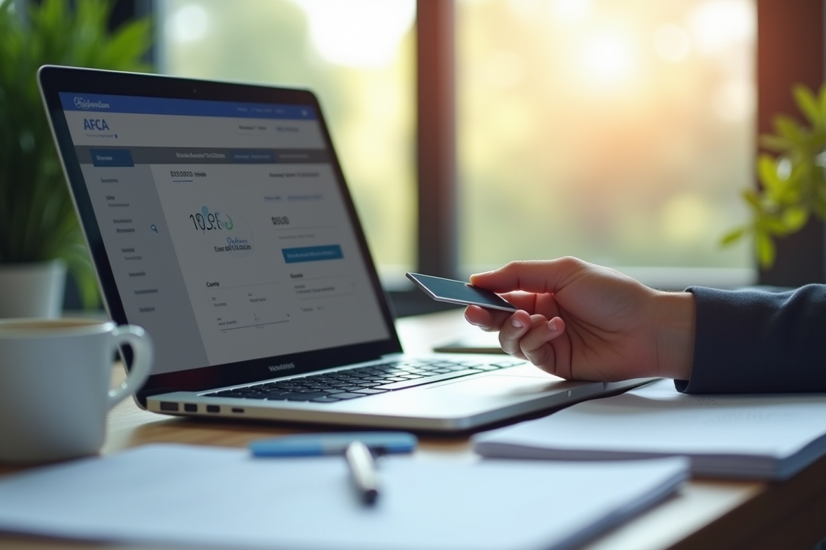Bureau moderne avec ordinateur et carte bancaire en action