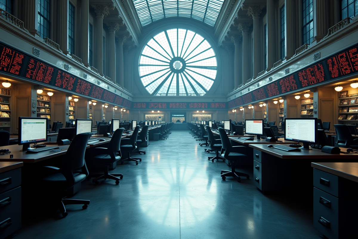 Bureaux vides de la bourse de Paris en journée lumineuse