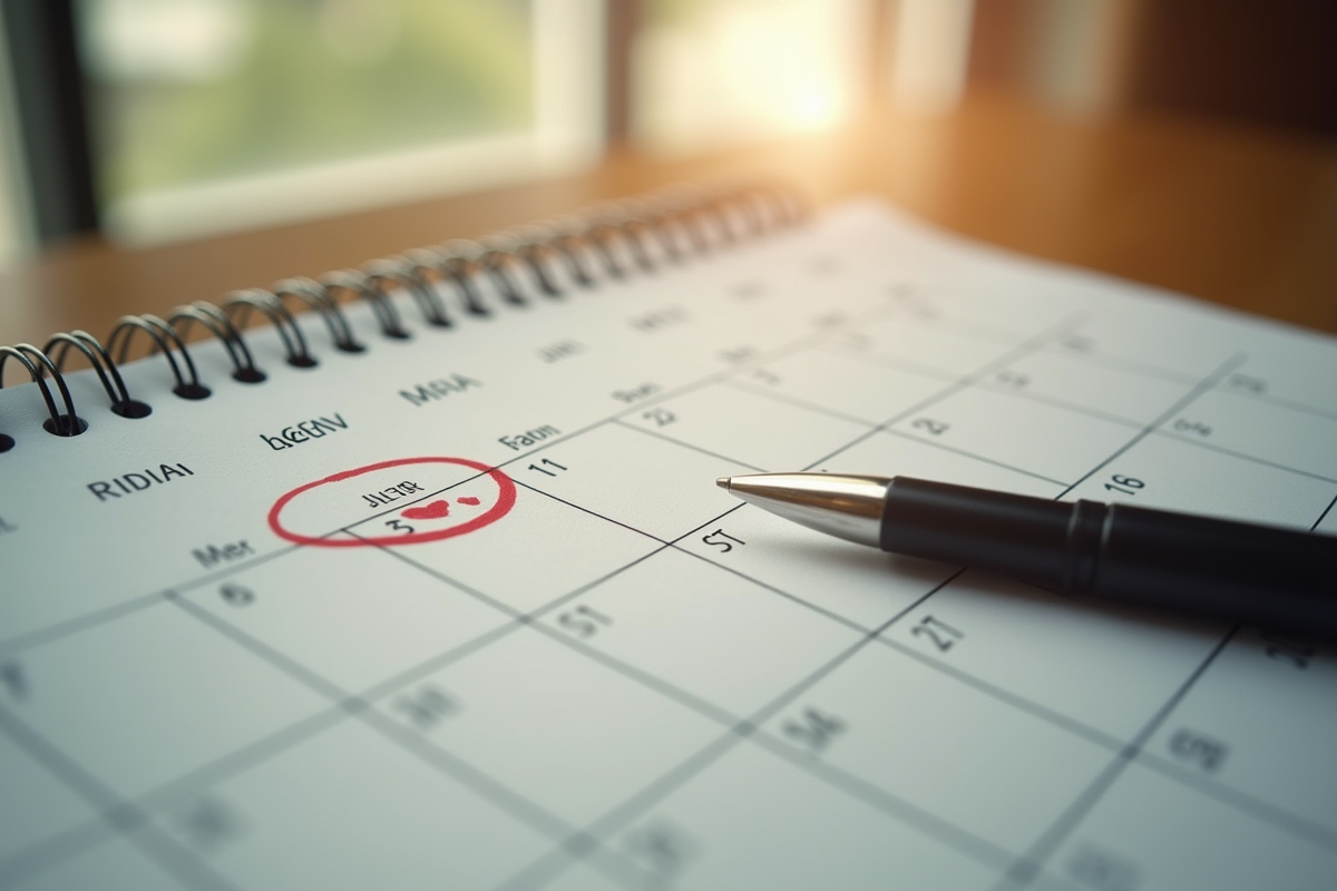 Calendrier mural avec dates importantes entourées