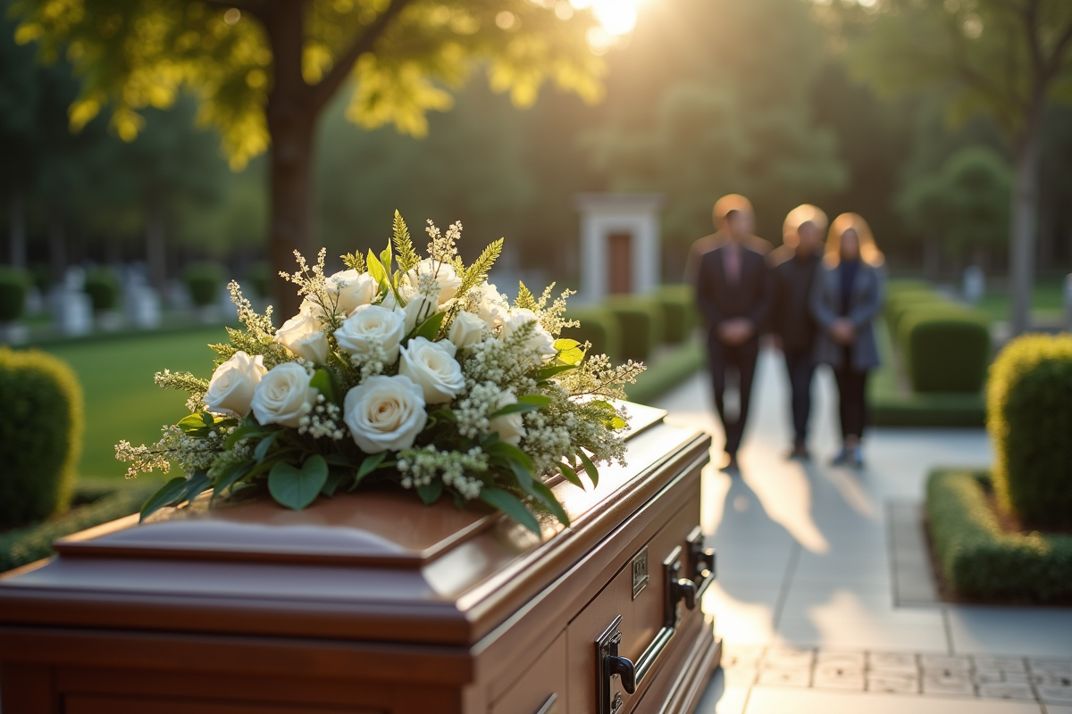 Cérémonie funéraire paisible dans un cimetière français moderne