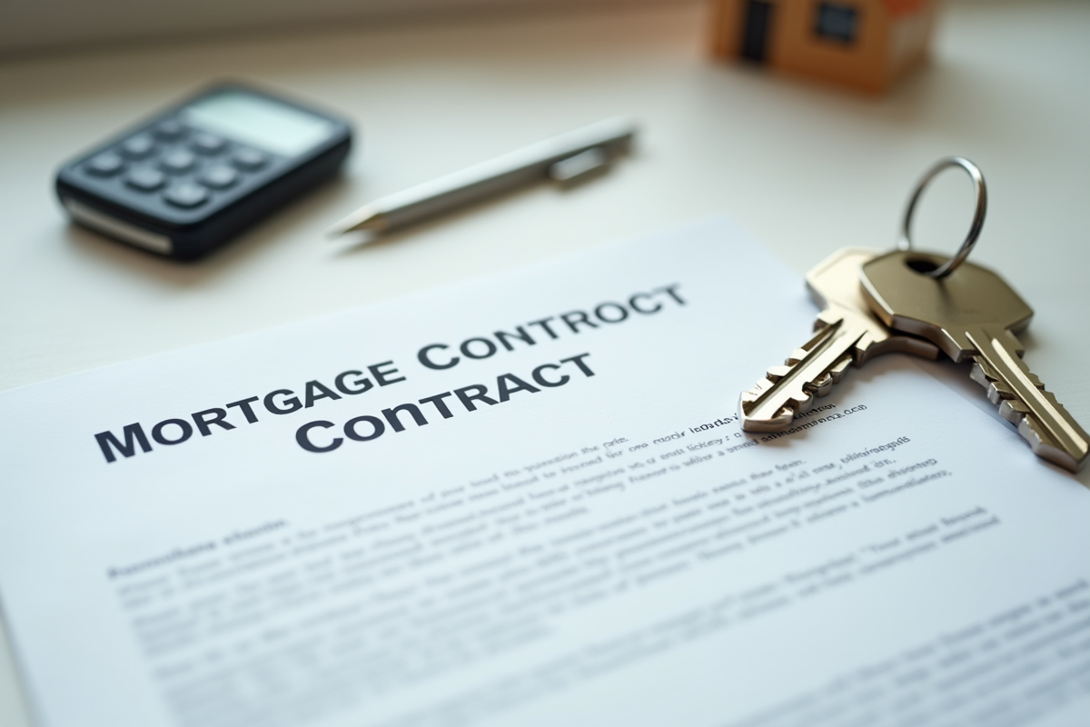 Contrat de mortgage signé avec clés de maison sur bureau