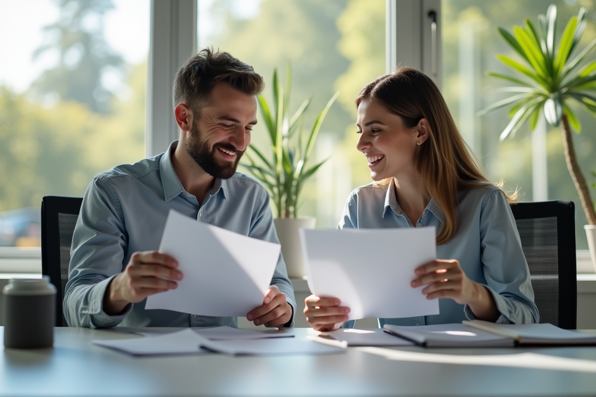 Couple souriant au bureau pour assurance