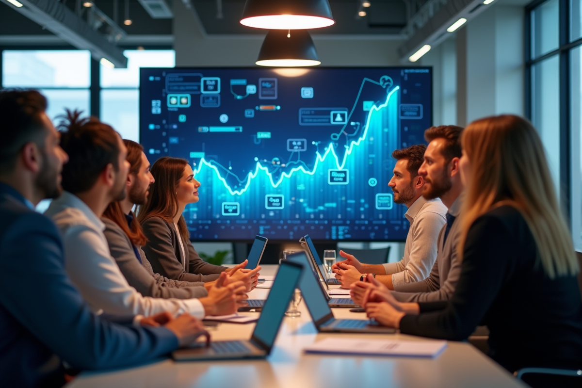 Groupe discutant stratégies crypto dans un espace de coworking