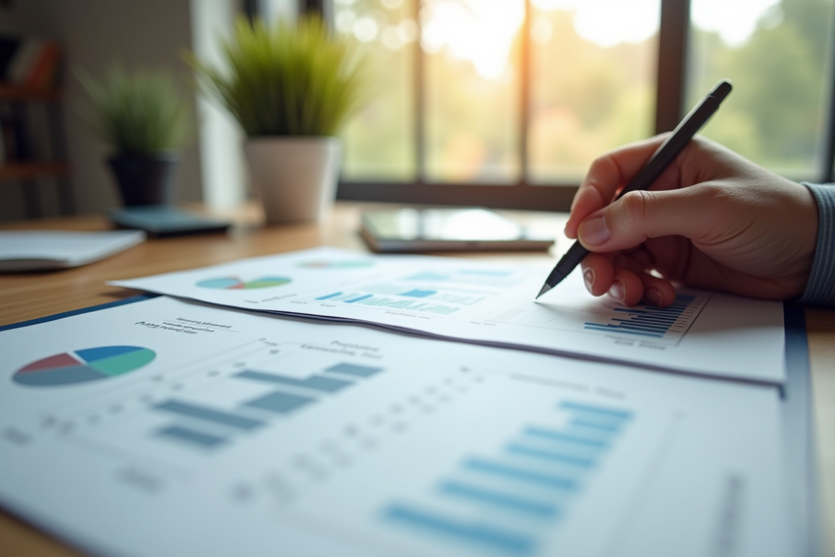 Document ouvert avec graphiques sur un bureau moderne
