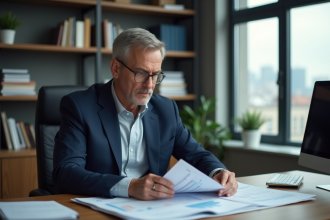 Économiste homme en costume dans son bureau