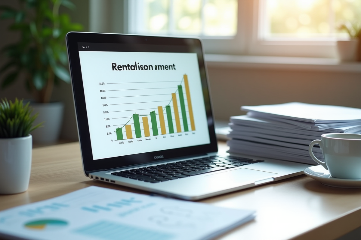 Espace de travail organisé avec ordinateur et documents pour location