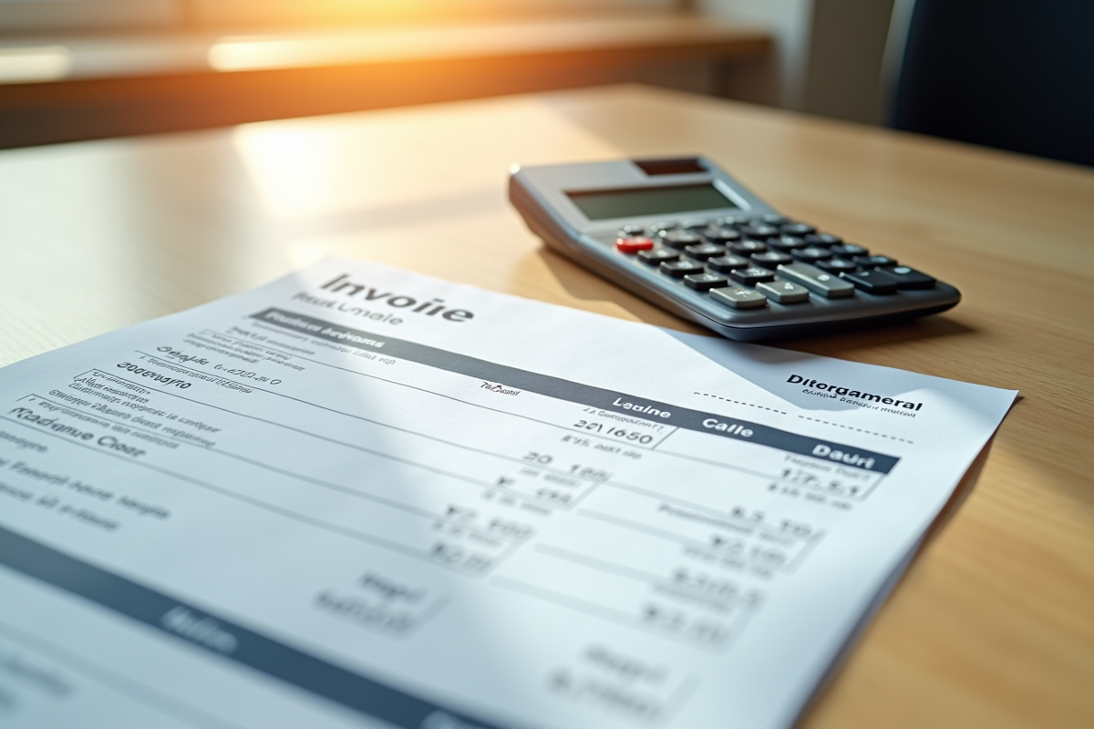 Facture et calculatrice sur une table en bois clair