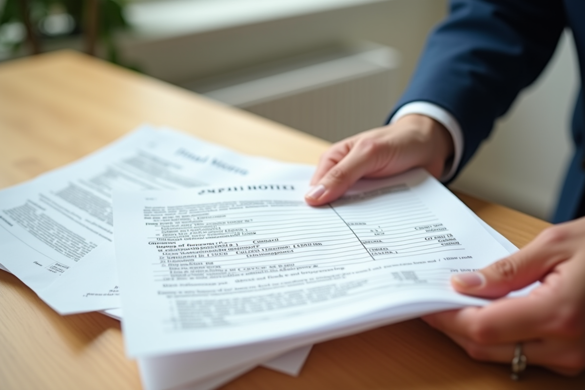 Main tenant des factures impayees sur une table en bois