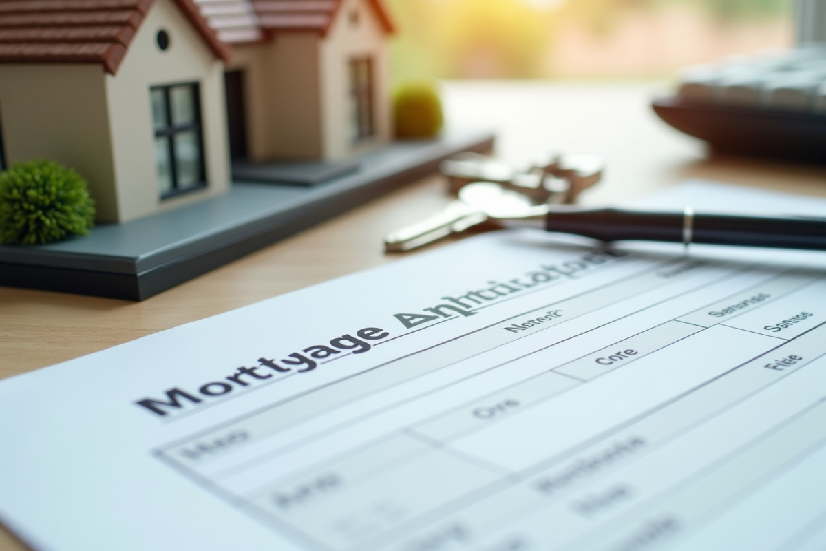 Gros plan sur un formulaire de prêt immobilier avec clés