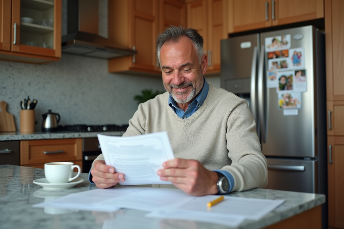 Homme détendu compare des documents d
