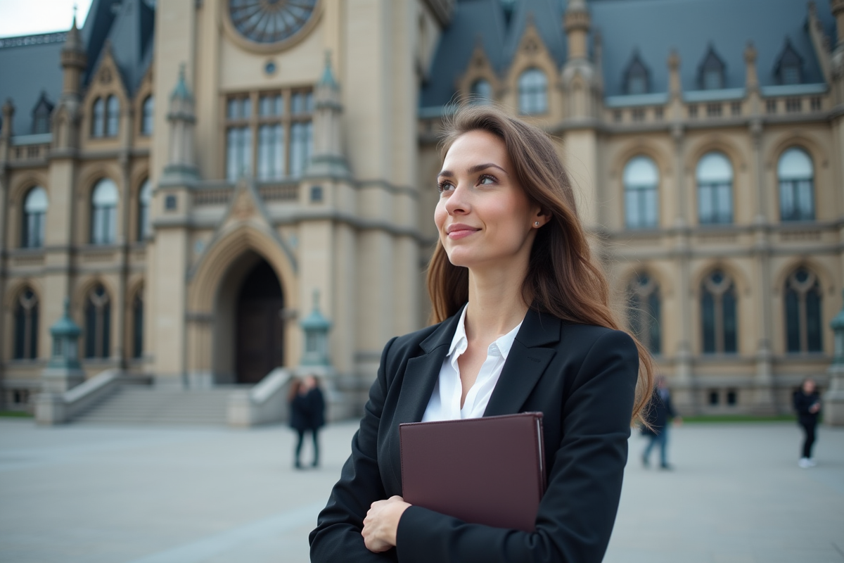 Jeune femme debout devant le parlement canadien