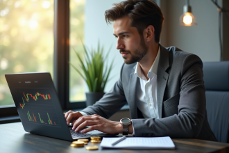 Jeune professionnel analysant des données crypto au bureau