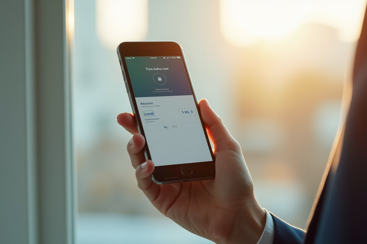 Main tenant un smartphone avec notification bancaire