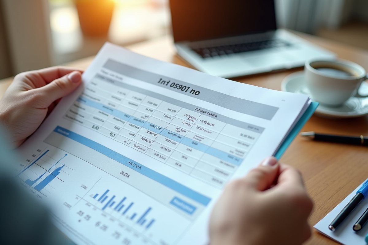Mains tenant un rapport financier avec chiffres EBITDA en gros plan