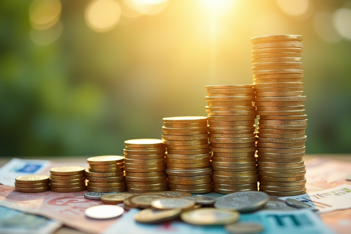 Pièces d or et billets d euro symbolisant la croissance financière
