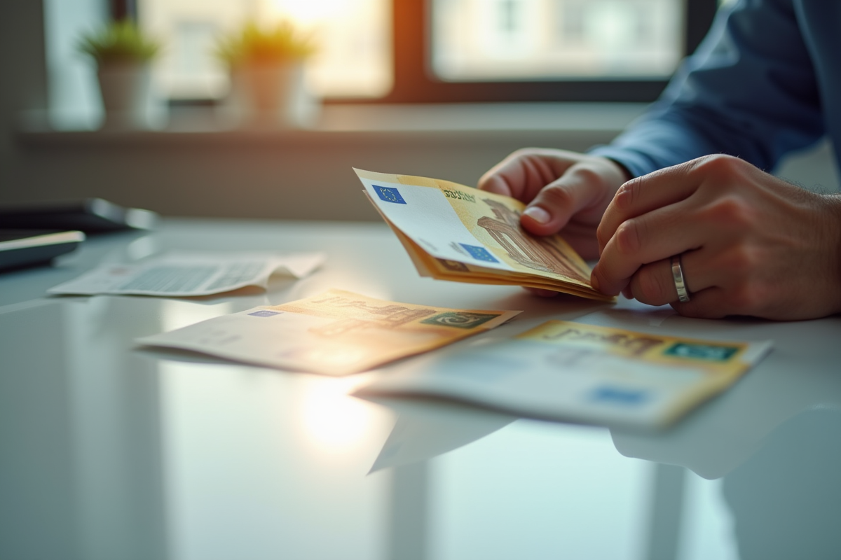 Mains échangeant des billets d euro sur un bureau moderne en lumière naturelle