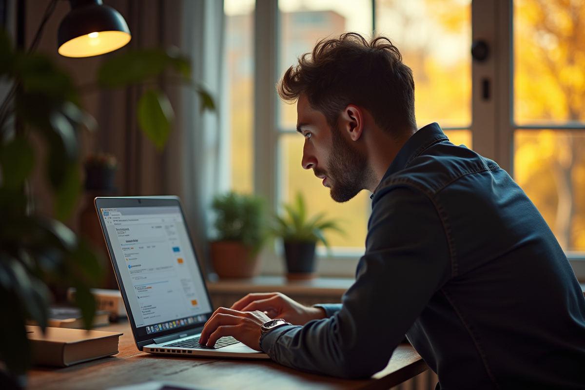 Personne inquiète devant un ordinateur avec transaction crypto en attente