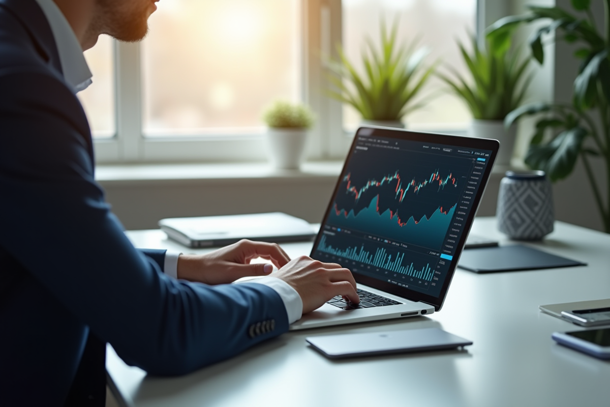 Personne élégante analysant des graphiques financiers sur un ordinateur