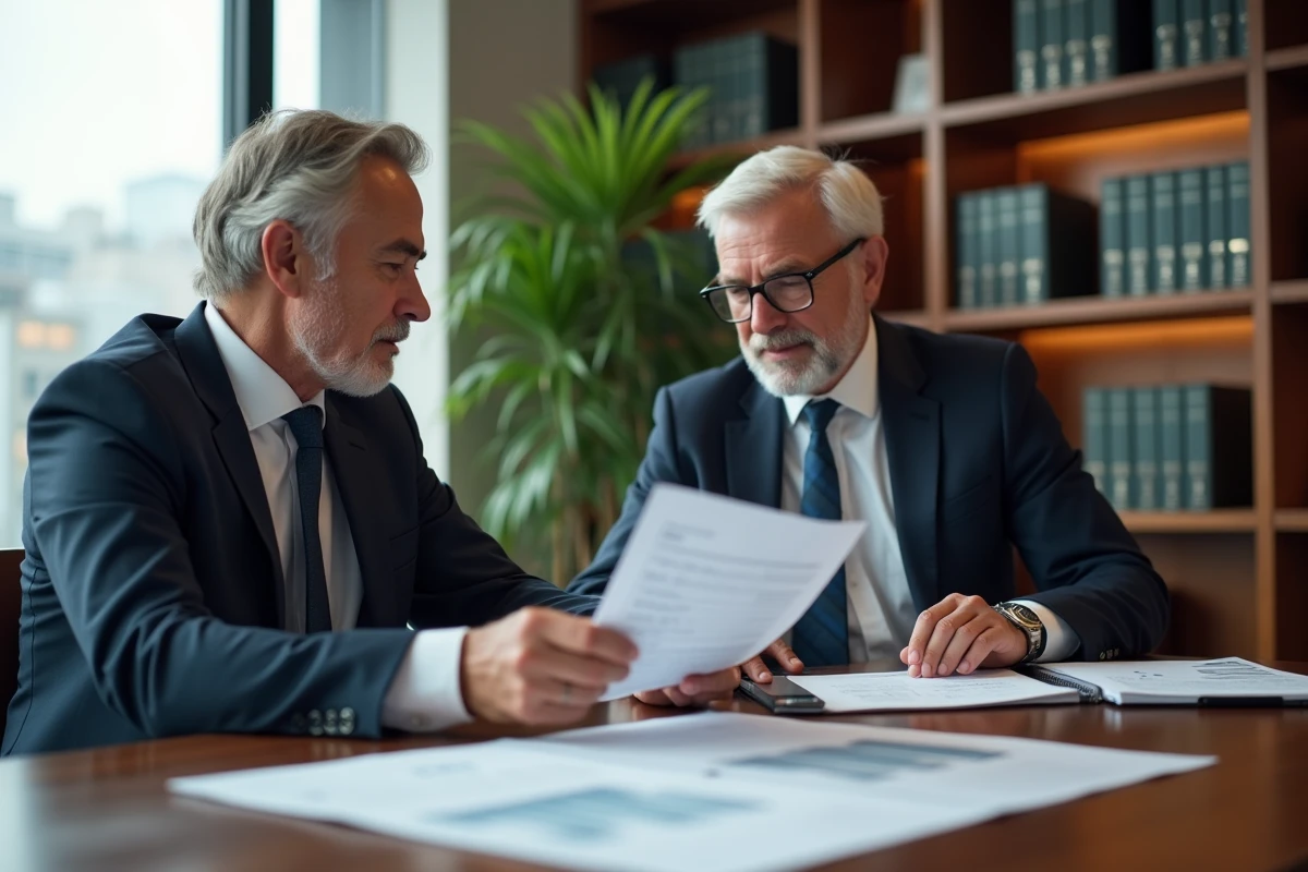 Homme et femme d'affaires examinant des rapports financiers