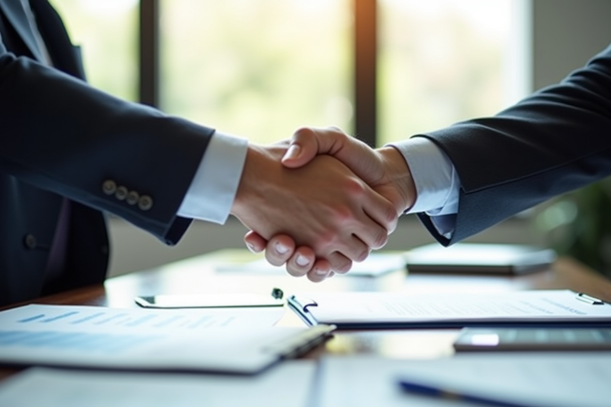Poignée de main lors d'un contrat d'assurance en journée